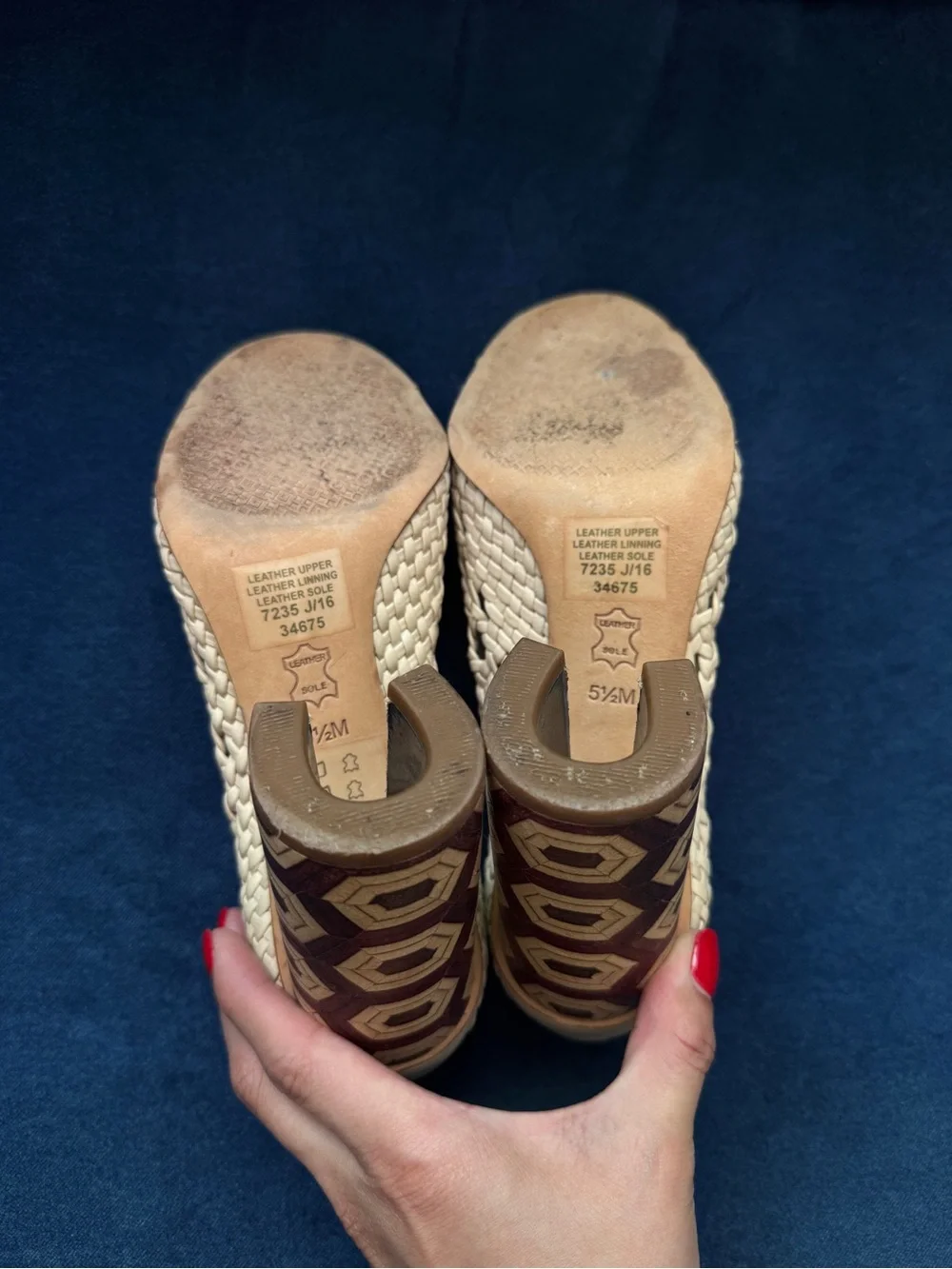 Tory Burch Grove Woven Pump Chunky Heels Dulce‎ de Leche Size 5 1/2 M